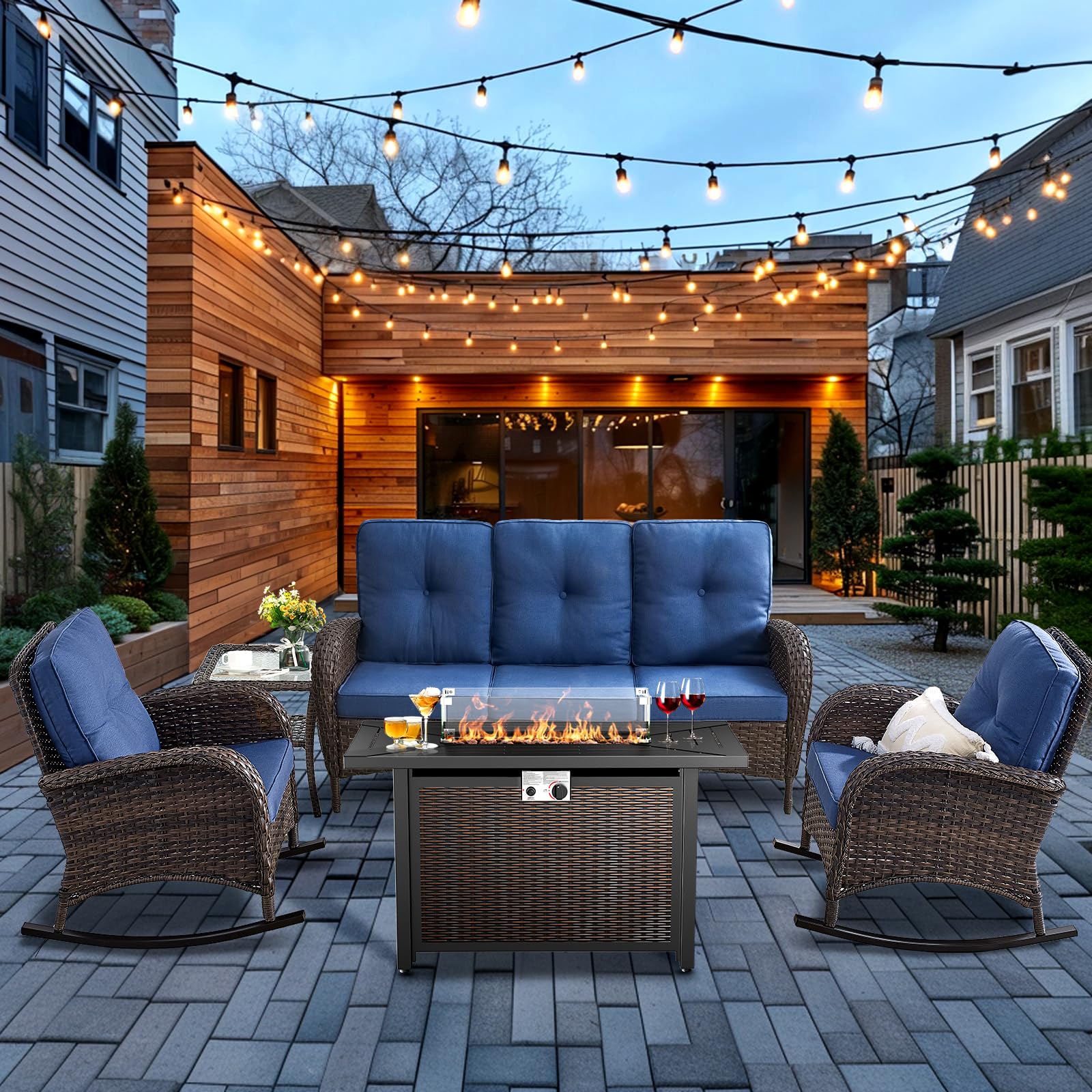 HUMMUH 5-Piece Patio Furniture Set with Fire