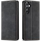 QLTYPRI Case for Samsung Galaxy S25 Plus, Premium PU Leather Cover TPU Bumper with Card Holder Kickstand Hidden Magnetic Adsorption Shockproof Flip Wallet Case for Samsung Galaxy S25 Plus - Black