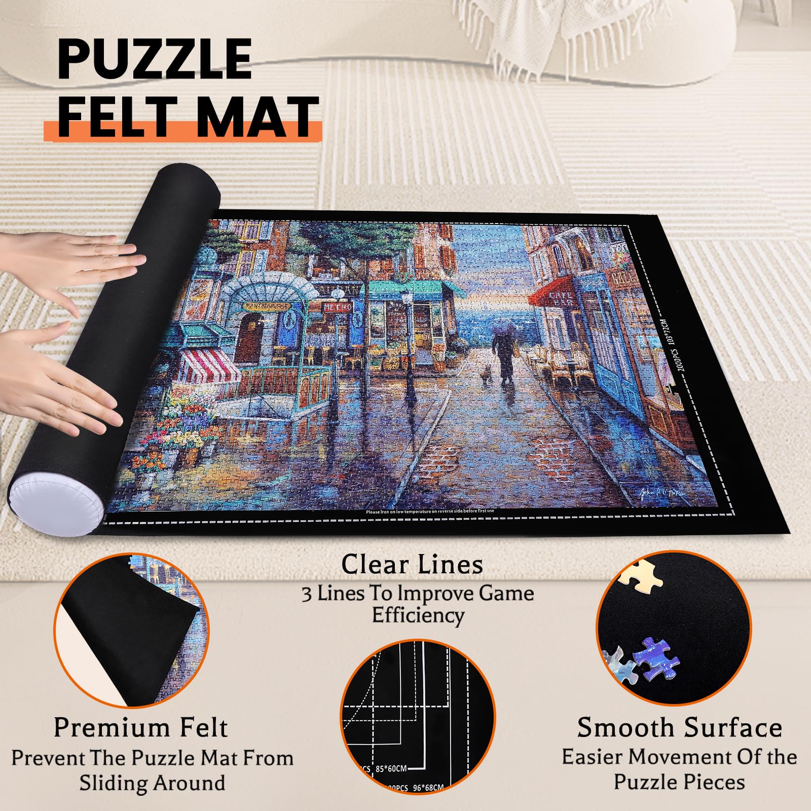 Jigsaw Puzzle Mat Roll Up - 2000 1500 1000 500 Pieces Puzzel Matte, Black Roll-Up Puzzles Mats Felt Save Trays for Sorting Table Board Clear Sheets, Frame Keeper Storage Accessories for Adults