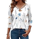 Rapbin 3/4 Length Sleeve Womens Tops Summer Cut Out Ring Keyhole Neck Dressy Casual Crew Neck Tee Shirts 2026