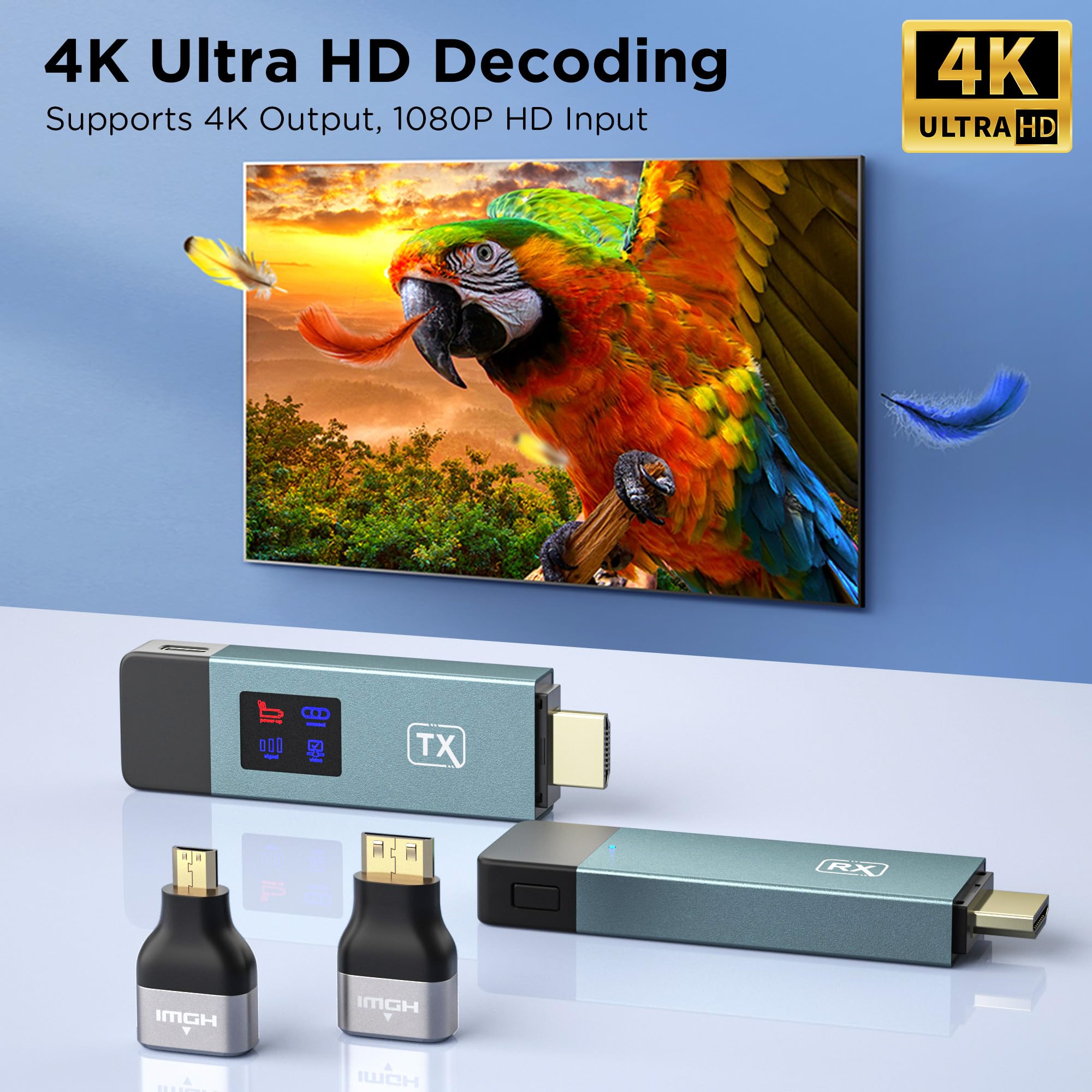 2025 Upgraded Wireless HDMI Transmitter and Receiver, LED Display, 4K Decode 1080P@60Hz Ultra HD Video Output, Plug&Play 5G+2.4G for Video and Audio to Monitor from PC/Projector/TV Box