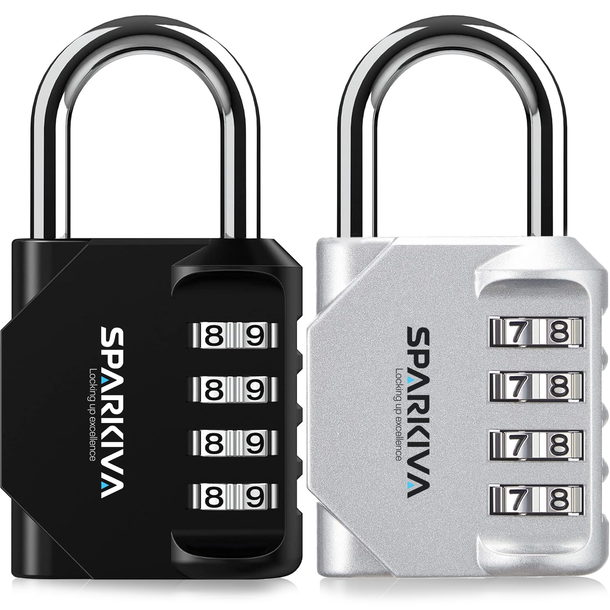Sparkiva Combination Padlock with Code, 4 Digit Heavy Duty Padlock Weatherproof & Rust-Resistant 2 Pack Gym Locker Padlocks for School & Garage – Secure & Durable Code Padlock,Black & Silver