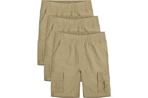 OHD 3 Pack School Uniforms for Boys, Cargo Summer Classic Fit Elastic Waist Uniform Shorts Boys Clothes with Pockets