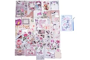 CHRYCELESTE 200pcs Vintage Pink Scrapbook Stickers and Paper, Journal Stickers Kit, Junk Journal Paper Kit, Mushrooms, Flowers & Aesthetic,Plastic Case Packaging with Handy Pliers（Pinkish Dream