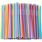 100 PCS Flexible Bendy Plastic Straws, 12.8" Extra Long Colorful Disposable Straws for Party Decorations, Fits 60 oz Tumblers &amp; Large Cups