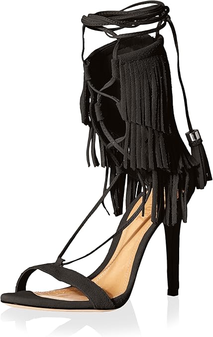 Amazon.com | SCHUTZ Women's Kija Fringe Sandal, Black, 10 M US | Sandals