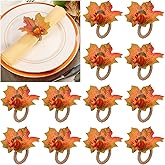 Alphatool Fall Thanksgiving Napkin Rings Set of 12 | Harvest Acorns Maple Leaf Design, Autumn Thanksgiving Themed, Party Wedding Family Gathering, Farmhouse Table Decor