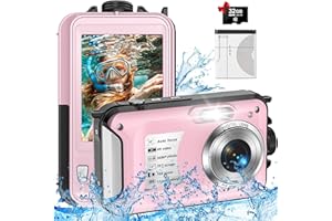 Yifecial 4K Waterproof Camera with 32GB Card Waterproof Digital Camera 56MP Autofocus 16X Compact Underwater Cameras for Snorkeling 11FT Floatable Digital Camera with 1250mAh Battery, Pink