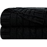 NTBAY 100% Pure Cotton Cable Knit Throw Blanket, Super Soft Warm 51x67 Knitted Throw Blanket for Couch, Sofa, Chair, Bed - Extra Cozy, Machine Washable, Comfortable Home Decor, Black
