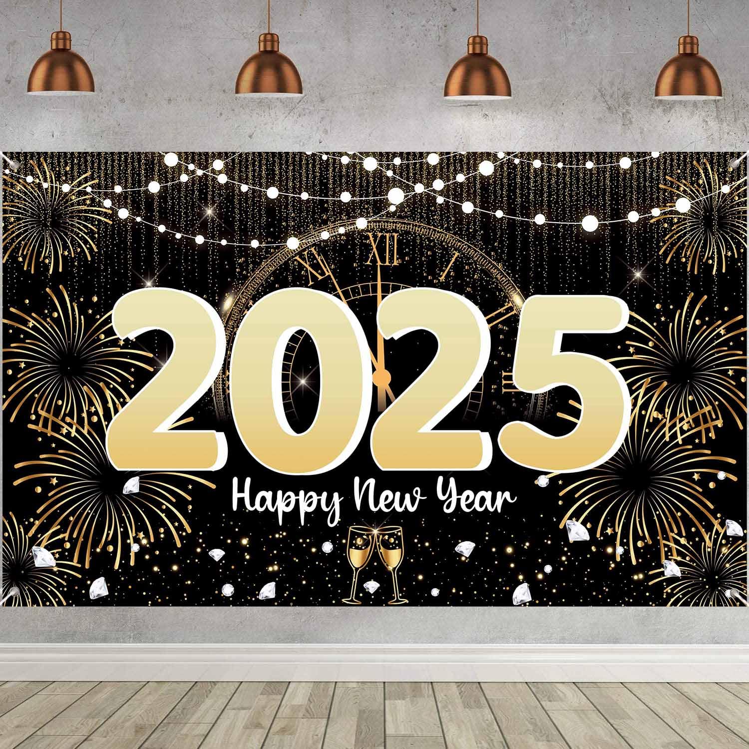 New Year Eve Decorations 2025, Large New Year Background Banner, Happy New Year Party Decorations 2025, Happy New Year 2025 Decor(70.87 * 43.3Inchs)