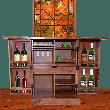 GD FURNITURE Solid Rosewood Premium Bar Cabinet for Living Room, 132 x 50 x 87 cm