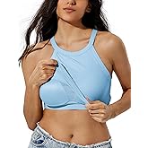 ZeroBound Built in Bra Tank Tops for Women - High Neck Racerback Tank Tops, Casual Basic Ribbed Going Out Top Sleeveless
