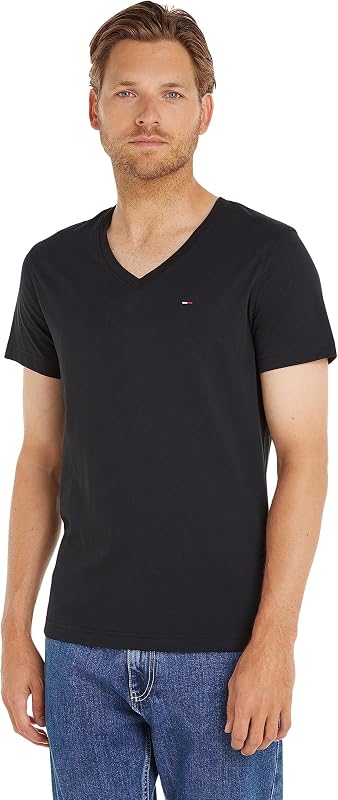 TJM ORIGINAL JERSEY V NECK TEE Hauts en tricot à manches courtes Homme, Noir (TOMMY BLACK), M
