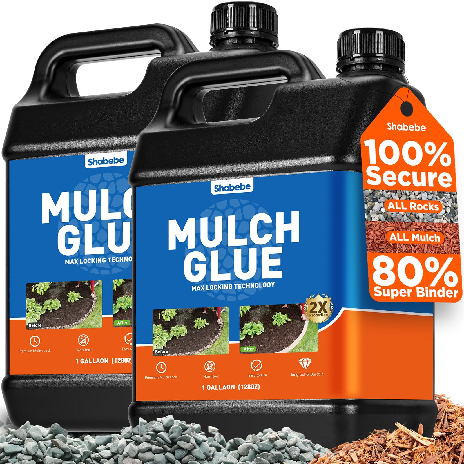 Photo 1 of Mulch Glue, 2 Gallon Rock Glue for Landscaping Strong Adhesion of Pea Gravel Stabilizer Resin Binder, Non-Toxic Weather-Resistant Safe Mulch Lock Gravel Binder for Pebble,Pine Straw, Landscape Edging