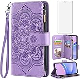 Asuwish Phone Case for Samsung Galaxy A15 5G Wallet Cover with Tempered Glass Screen Protector and Flower Leather Flip Credit Card Holder Stand Lanyard Cell Accessories A 15 4G 15A Women Men Purple
