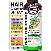 NEW Fermented Rice Water Hair Growth Spray with Rosemary, Biotin, Keratin, Caffeine, Vitamins C & B5 - For Thinning Hair, Hairfall, Thicker, Longer, Softer Hair - All Hair Types - Men & Women