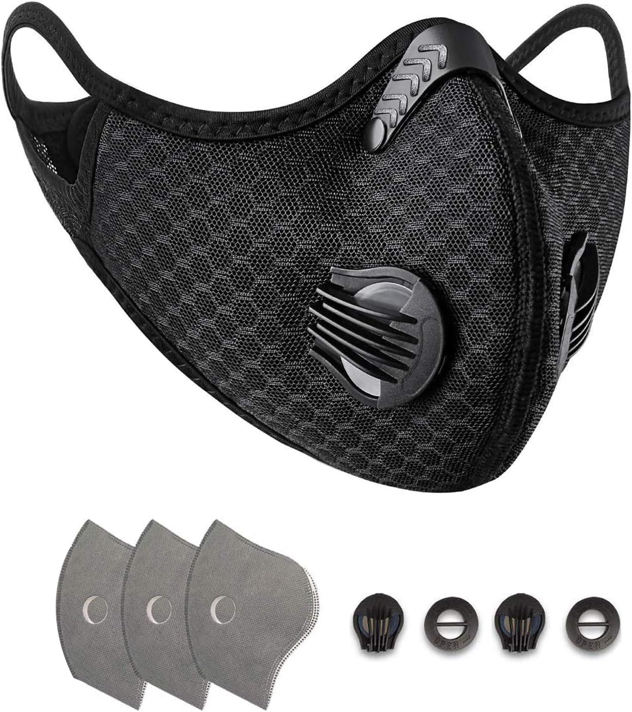 Dust Mask Anti-Pollution Sports Mask with 3 Activated Carbon Filters and 2 Valves Dustproof Face Mask Sheet Mask for Motorcycle Cycling Running Exhaust Fumes Outdoor Activities