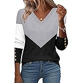 Zeagoo Womens V Neck Sweaters Shirts Long Sleeve Lightweight Ribbed Knit Pullover Sweater Blouse Tops with Buttons Oufits