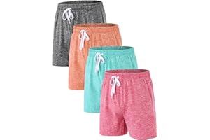 ATTIQOZI 4 Pack Girls Athletic Shorts Quick Dry Basketball Soccer Running Bike Short for Girls with Drawstring Pockets