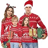 Aiboria Matching Family Ugly Christmas Reindeer Snowflakes Sweater Pullover for Women/Men/Boys/Girls