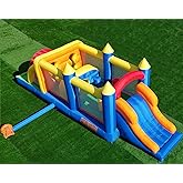 HuaKastro 20.5FT(L) Extended Inflatable Obstacle Course Bounce House for Kids Party Easter Event, with Various Obstacles: Tunnel, Crossing Wall, Jungle, Jumping Area, Climbing Wall and Slide