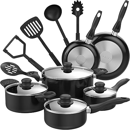 Amazon Com Homelabs 15 Piece Nonstick Cookware Set Multi Quart