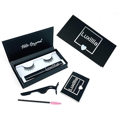 Magnetic Eyeliner and Lashes Kit with Tweezer and Brush - Most Natural Looking Eyelashes with Best Quality Magnets, Reusable, Waterproof Black Liquid Eye Liner, No Glue