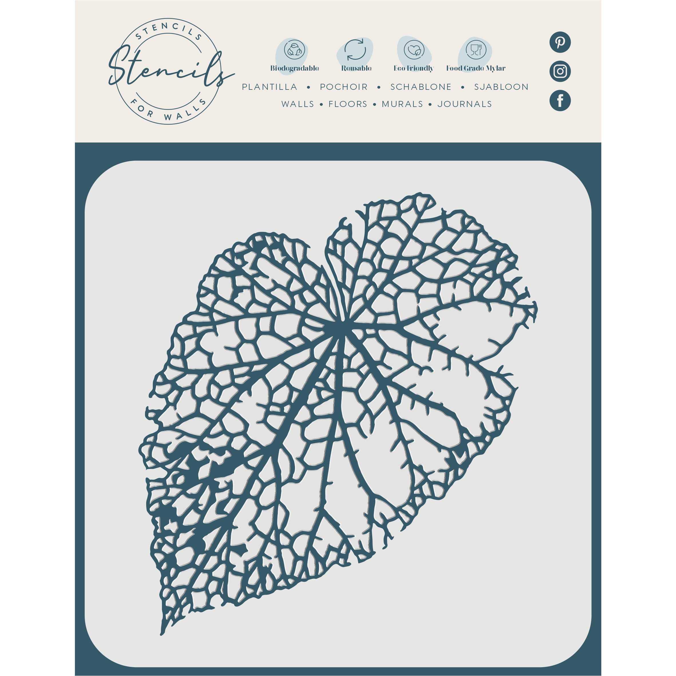 Leaf Skeleton Stencil, 20 x 21.5 cm (L) - 2 Layer Large Dry Skeleton Leaf Wall Art Stencils for Painting Template