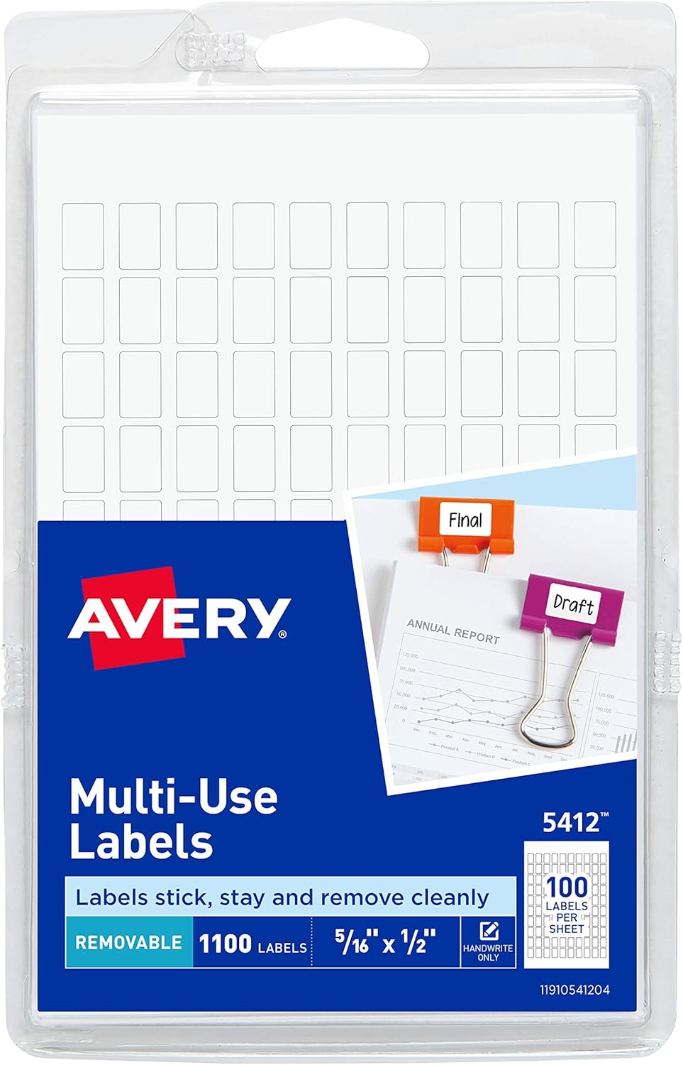 Avery Removable Rectangular Labels, 0.31 x 0.5 Inches, White, Pack of 1100 (5412) : Office Products