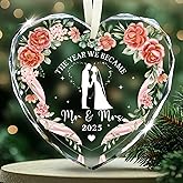 Funitz The Year We Became Mr and Mrs 2025 Ornament – Heart Glass Just Married Ornament with Gift Box, First Married Christmas Ornaments, Newlywed Wedding, 1stChristmas Bridal Gifts
