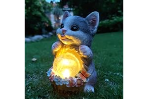 RCTTICUU Solar Cat Garden Outdoor Statues,Resin Cat Figurine Carrying Flower Basket and Magic Orb with Solar LED Lights, Lawn Decor Outdoor Statue for Patio, Balcony, Yard Ornament,Gifts for Mom