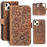 RMAWRAD Leather Case Compatible with iPhone14 Wallet 6.1",Genuine Leather 2-in-1 Magnetic Detachable Shockproof,Flip Folio Cover with Card Slot, RFID Blocking Brown