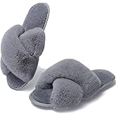WateLves Women's Cross Band Slide Slippers Soft Plush Furry House Shoes Non Slip Indoor Outdoor Slippers Cozy Open Toe Slip On
