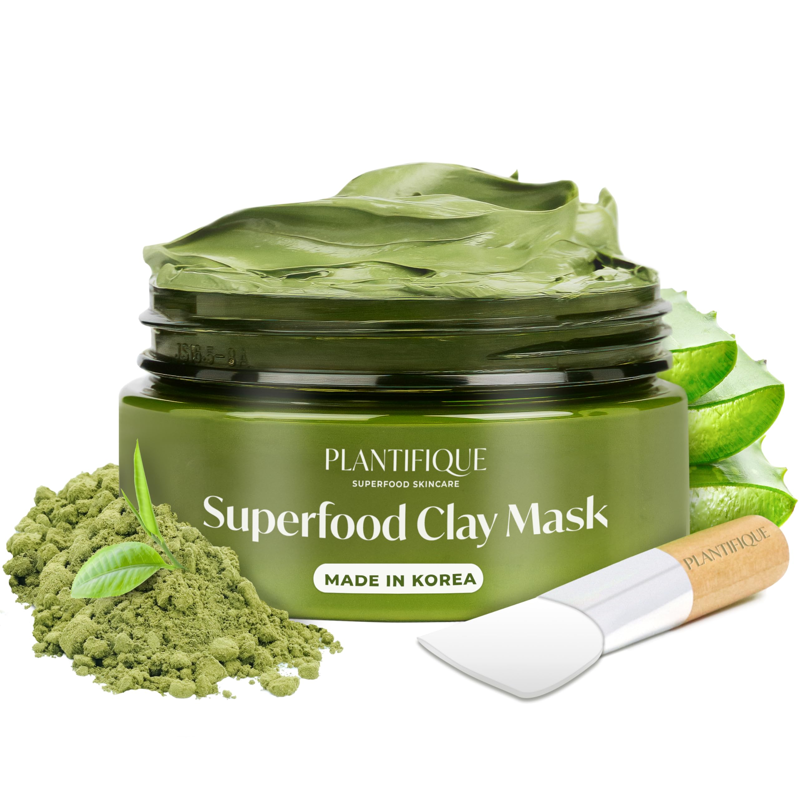Plantifique Korean Skincare Face Mask – Organic Clay Mask with Avocado & Green Tea, Vegan & Dermatologically Tested Mud Mask for Face & Body – 110g/3.88 Oz