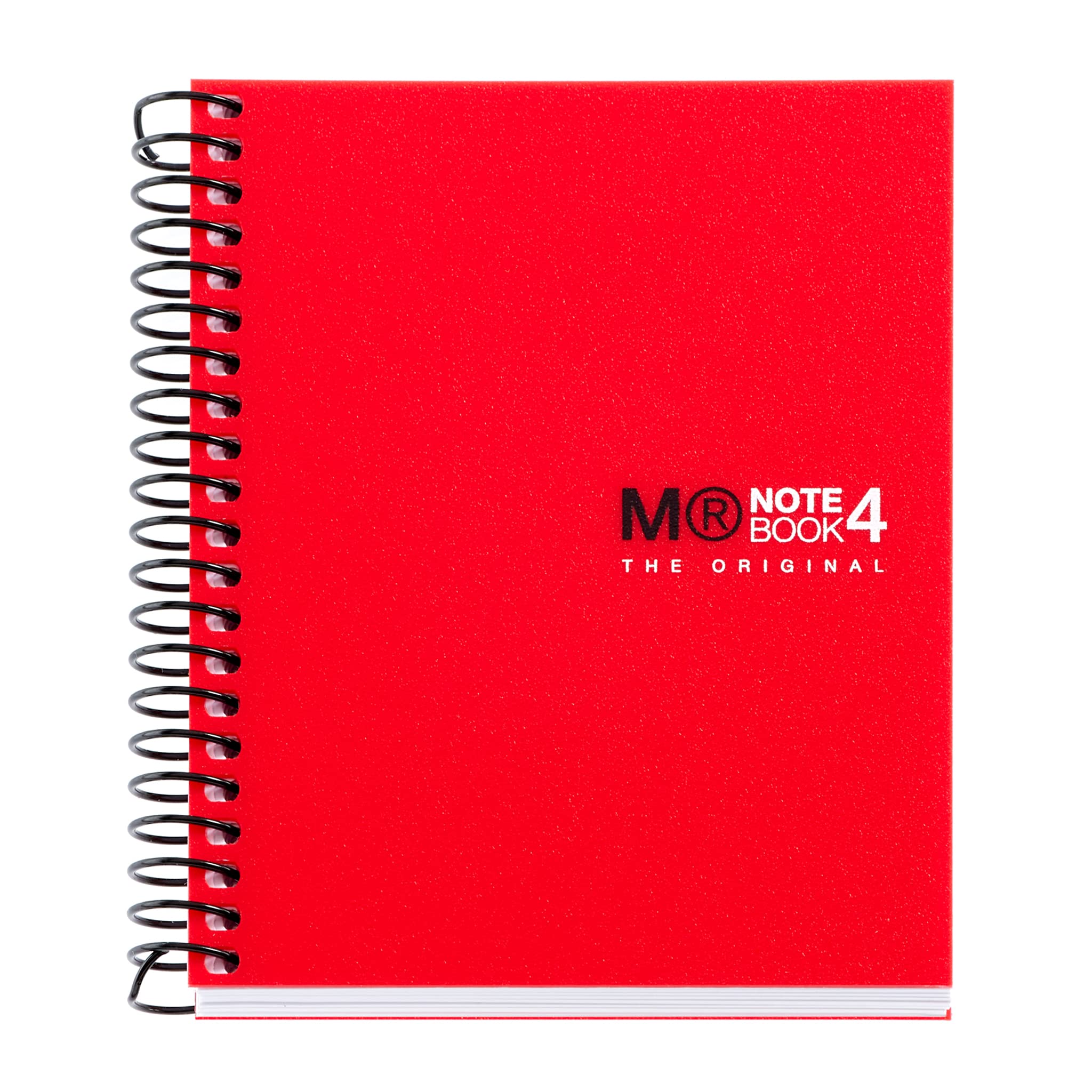 Miquelrius - A7 Notebook, Micro-Perforated Spiral, Opaque Polypropylene Cover, Size 74 x 105 mm, Without Drilling, 100 Sheets of 70 g/m² and 4 Coloured Stripes, 5 mm Grid, red
