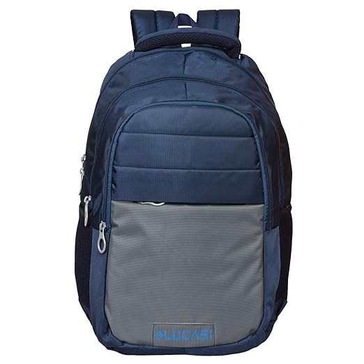 Lucasi Blinds Navy Blue Grey 15.6 Laptop Backpack 3 + 1 Compartments with Rain Cover