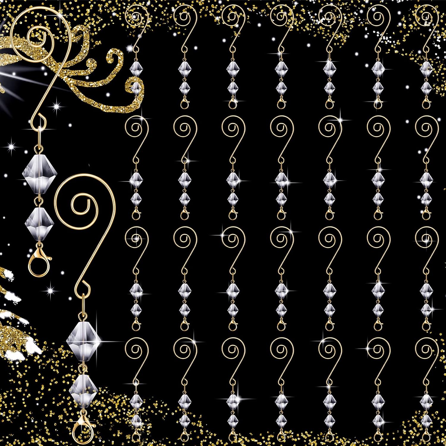 Ornament Hooks - Bucherry Ornament Hangers Tree Ornament Hooks Decorative Clear Acrylic Wire S Hook with Lobster Claws Hanging Metal Wire Crystal Jeweled Swirl for Crafts Xmas Decoration