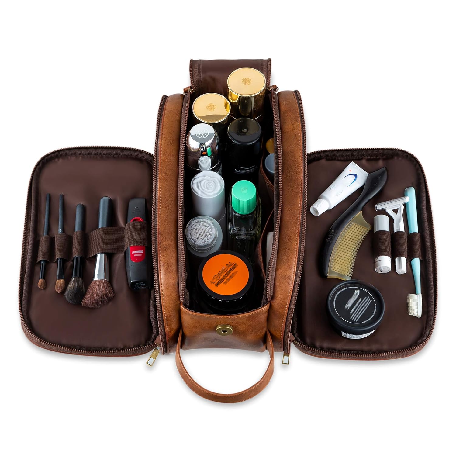 Elviros Toiletry Bag for Men, Large Travel Shaving Dopp Kit Water-resistant Bathroom Toiletries Organizer PU Leather Cosmetic Bags : Beauty