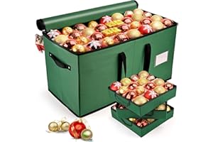 Mrrihand Christmas Ornament Storage Box, Ornament Storage Container with 8 Trays-Xmas Decoration Organizer Keeps 128 Holiday Ornaments 3-Inch, Dual Zipper Closure, 600D Tear-Proof（Green）