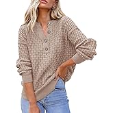 Dokotoo Womens Sweaters 2025 Casual Long Sleeve Henley Shirts V Neck Textured Button Fall Sweater Loose Fit Jumper Tops