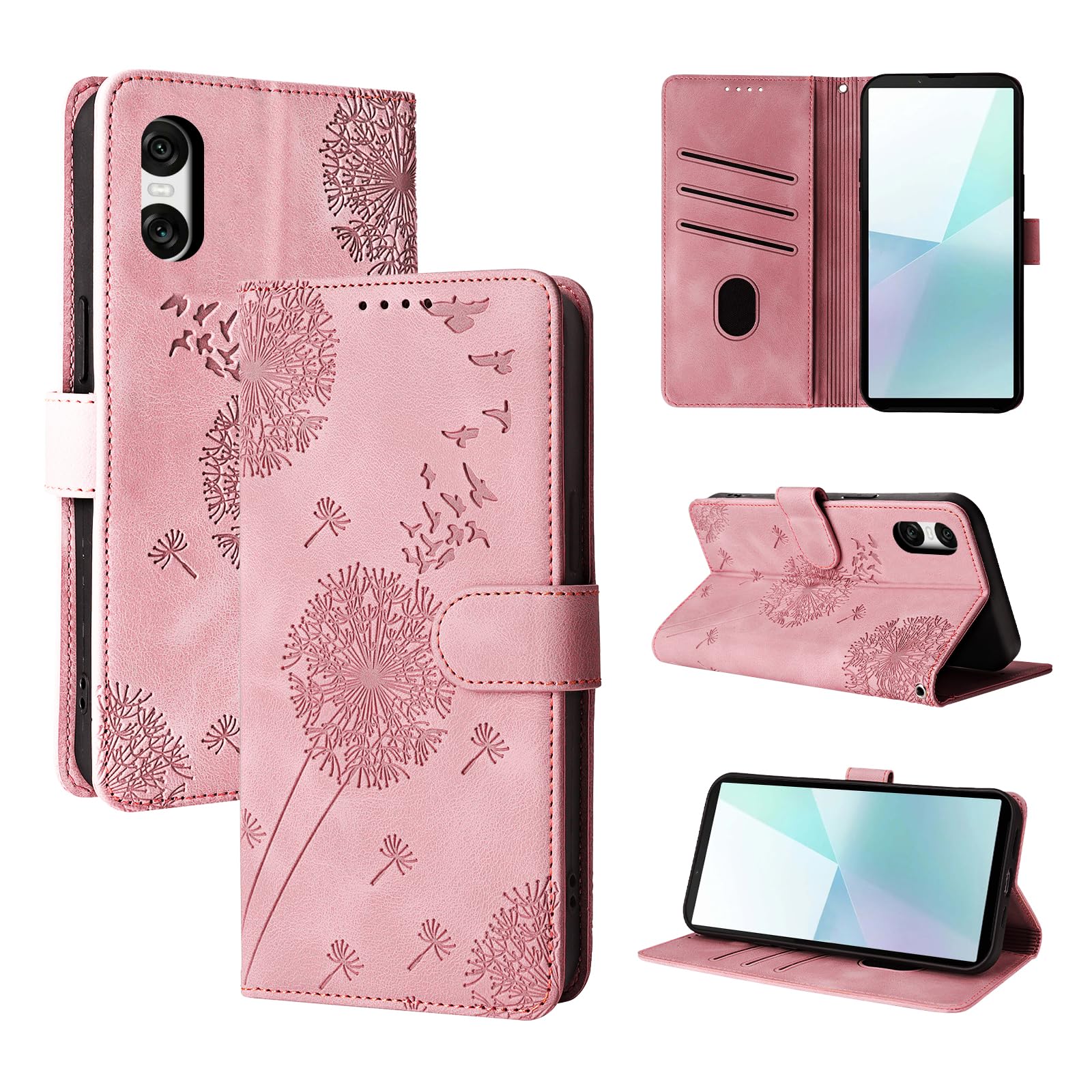 Rostsant Case for Sony Xperia 10 VI 5G Dandelion Cover Premium PU Leather Flip Phone Case Wallet Card Slots Protective Cover for Sony Xperia 10 VI 5G Rosegold — image 1