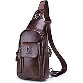 BULLCAPTAIN Genuine Leather Men Sling Bag Travel Crossbody Chest Bag Large Capacity Casual Hiking Daypack