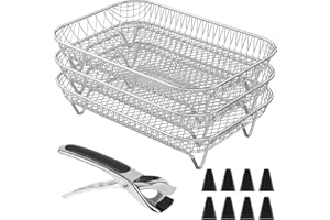 3 Layer Air Fryer Rack with 8 Silicone Feet 1 Anti-Scald Clip, Air Fryer Accessories Set, Air Fryer Skewer Stand, BarbecueRac