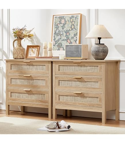 Amazon.com: LEYAOYAO Rattan Dresser and Nightstand Sets 3 Piece, Teac Brown