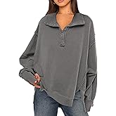 Wanzetaly Women's Oversized Sweatshirt Button Henley Neck Hoodies Long Sleeve Pullover Tops 2025 Outfits
