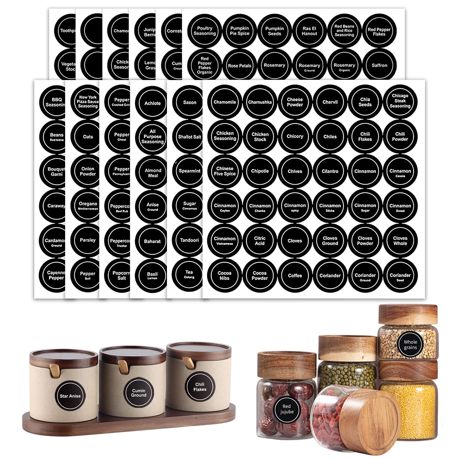 432pcs Spice Jar Labels, 35mm Kitchen Pantry Spice Labels Stickers for Small Jars and Bottles Pre Printed Herb Label Sticker for Kitchen-Black