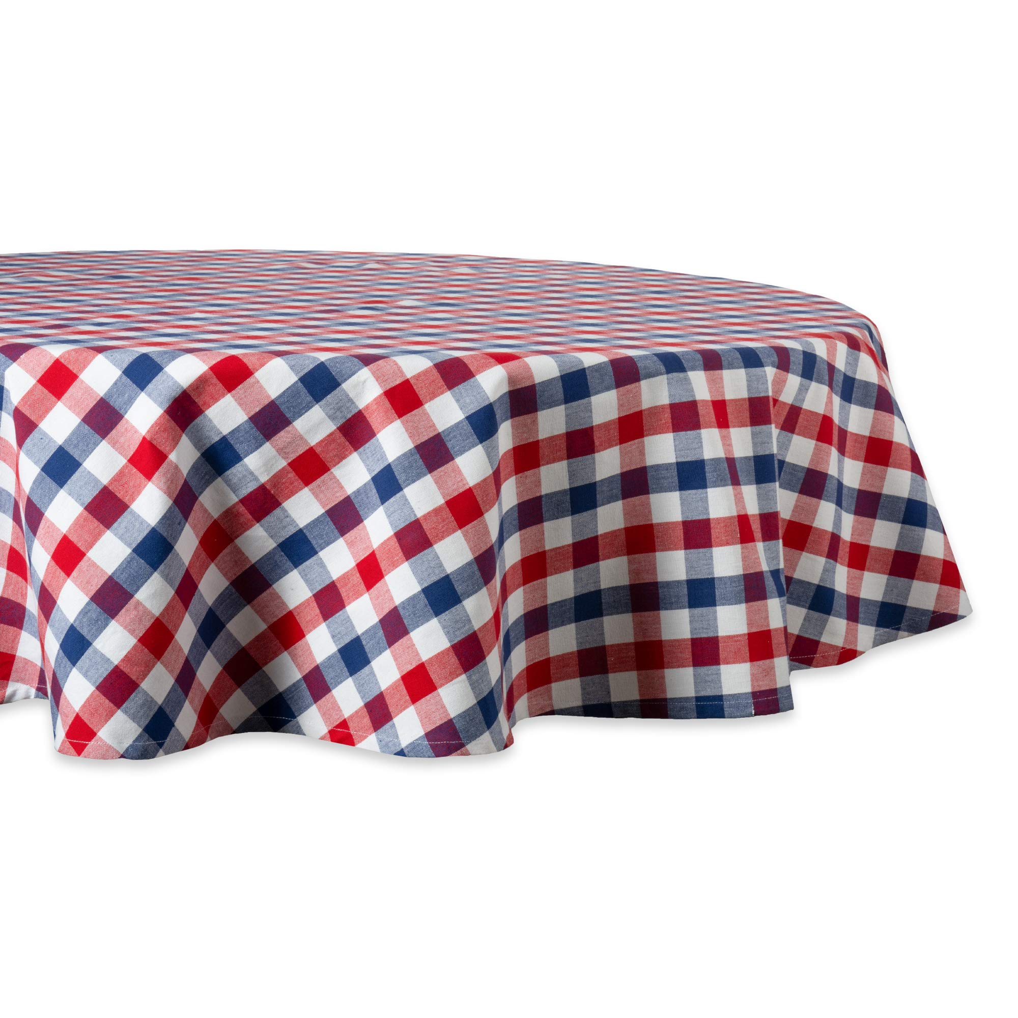 DII 4th of July Tabletop Collection, Tablecloth, 70" Round, Red, White & Blue Check — image 1