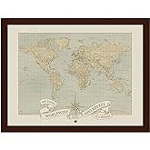 Wendy Gold Studios Dreams and Memories Custom World Push Pin Map with Espresso Brown Frame
