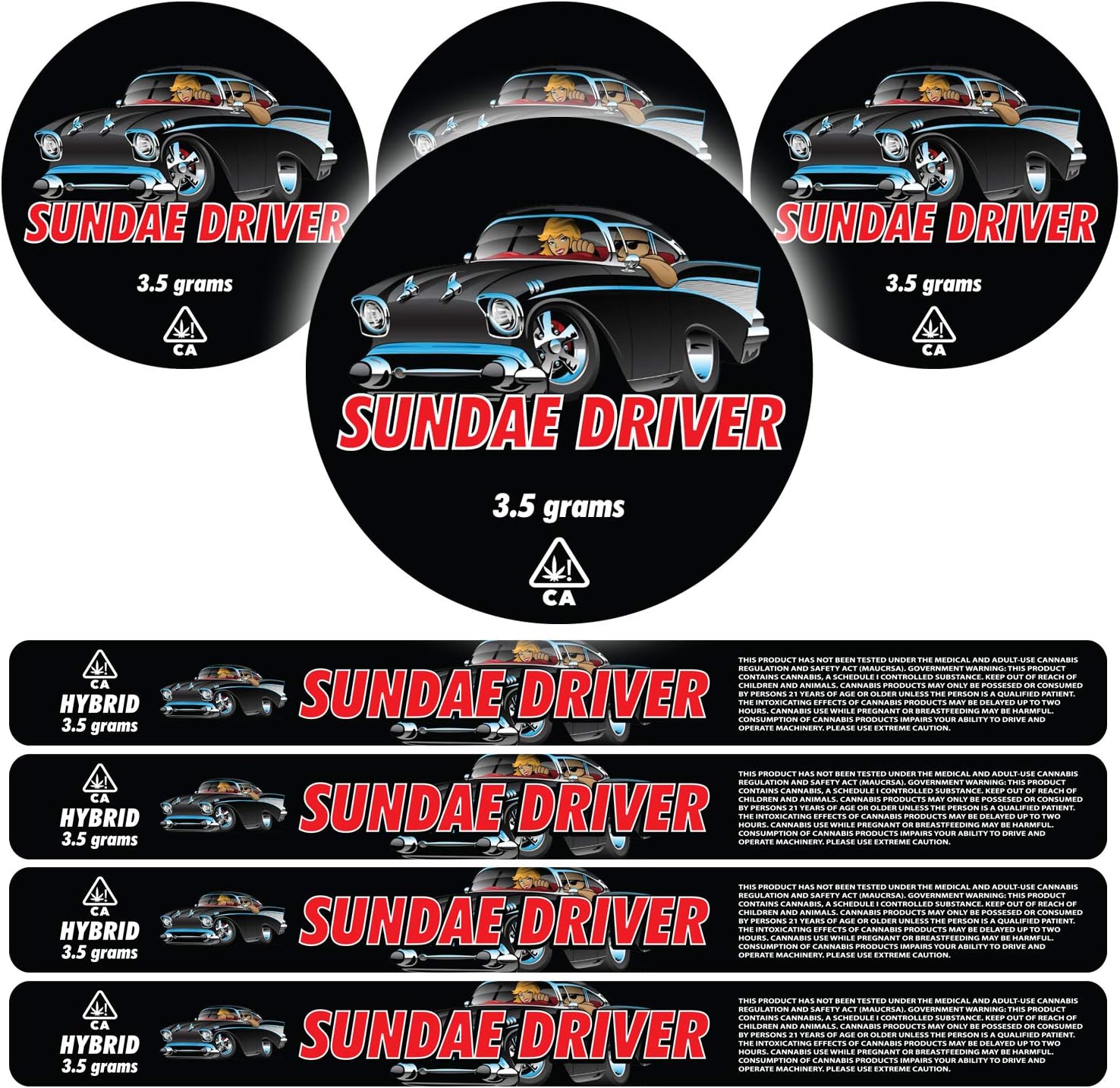 100ml Pressitin Stickers - Lid and Label - 3.5g Cali Press Tin Stickers - Sundae Driver x30