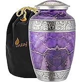 INTAJ Marble Finish Aluminum Funeral Urn for Human Ashes - Adult 200 lbs Capacity - Metal Memorial Container Suitable for Burial or Niche (Purple)